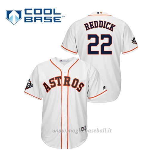Maglia Baseball Uomo Houston Astros 22 Josh Reddick 2019 World Series Bound Cool Base Bianco